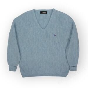 XL Vintage IZOD Lacoste Sweater V-Neck Heather LightBlue OrlonAcrylic 70s 80s